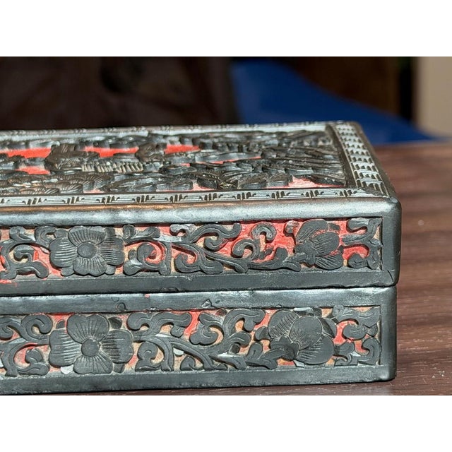 Late Qing/Republic Period Black and Red Chinese Cinnabar Box For Sale - Image 11 of 11