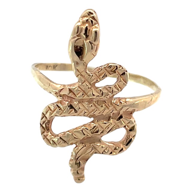 Solid Yellow Gold Snake Ring, Size 6.25 For Sale
