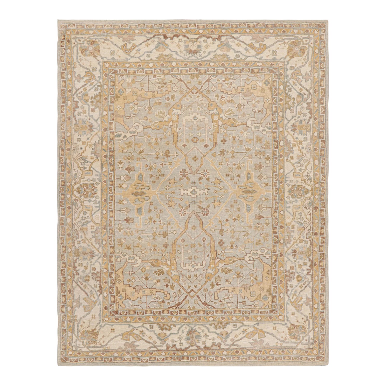 Rug & Kilim’s Modern Oushak Style Rug in Blue and Gold With Floral ...