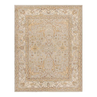 Rug & Kilim’s Modern Oushak Style Rug in Blue and Gold With Floral Patterns For Sale