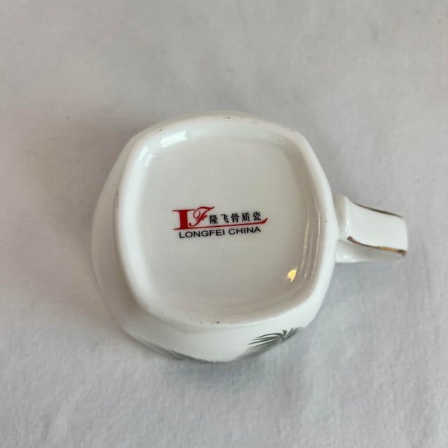 Longfei China Porcelain Square Tea Set of 12 Saucers Tea Cups Palm Fronds Modern, 1990s For Sale In Nashville - Image 6 of 7
