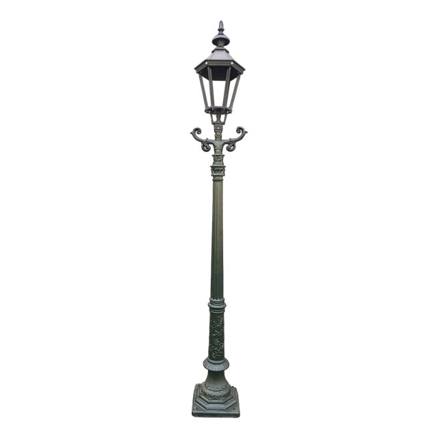Cast Iron Lamp Post Romantica with Hexagon Cast Iron Lantern For Sale