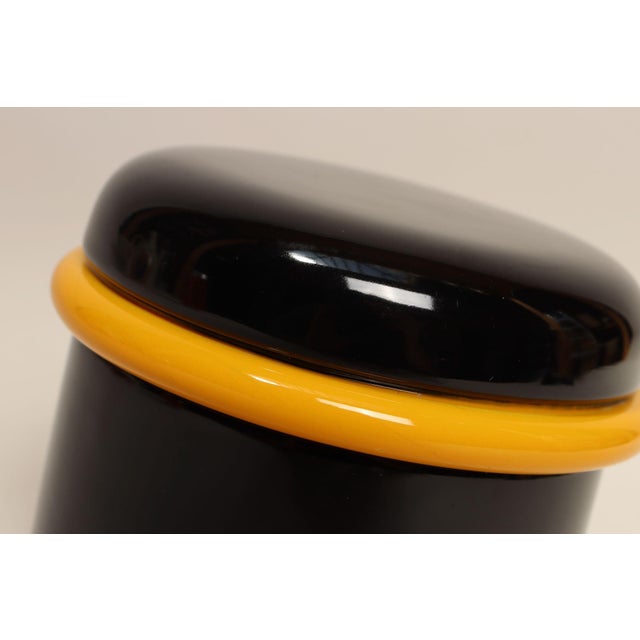 Vintage Italian Black and Yellow Lidded Ceramic Jar by Pino Spagnolo for Sicart For Sale - Image 9 of 10