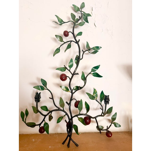 Italian Monumental 37" Italian Toleware Espalier Fruit Tree Wall Sconce / Candelabra For Sale - Image 3 of 10