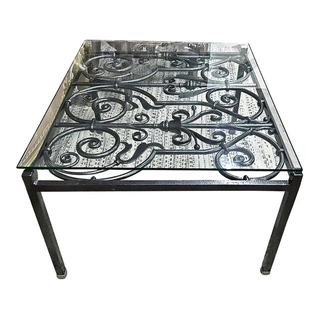 1990s Solid Stock Wrought Iron Coffee Table For Sale