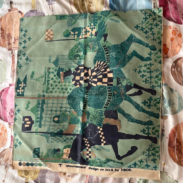 English 2 Tibor Atournament Design Fabric Squares Stratford on Avon England For Sale - Image 3 of 11