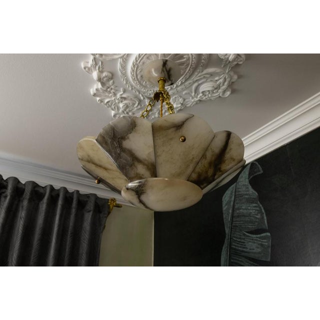 French Art Deco Alabaster and Brass Pendant Light with Segmented Shade, 1920s For Sale - Image 6 of 18
