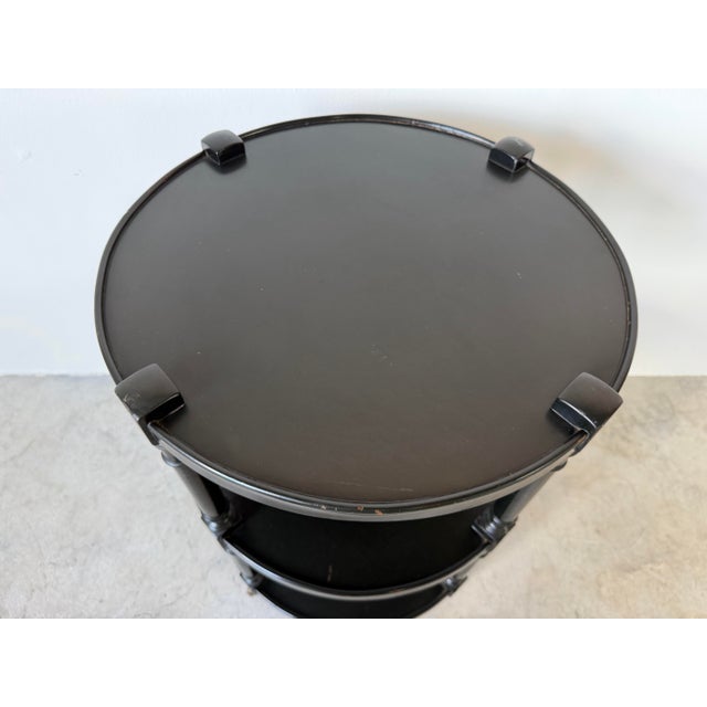 1960s 1960s Hollywood Regency Black Ebonized Three-Tier Side Table on Brass Casters For Sale - Image 5 of 12