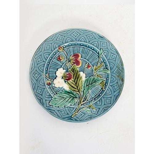 Ceramic Majolica Plates with Floral Motifs and Pitcher, Set of 3 For Sale - Image 7 of 18