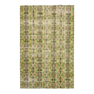 1970s Vintage Turkish Oushak Handmade Wool Cotton Green Area Rug For Sale