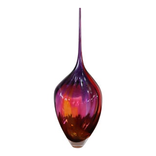 Fuchsia & Amber Art Glass Vase For Sale