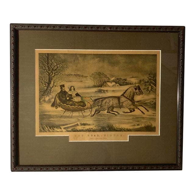 Americana Currier and Ives Original Large Folio (1853): Rare Original 1853 “The Road Winter” For Sale