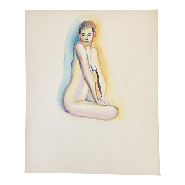 Original Vintage Female Nude Watercolor Painting 1980’s For Sale