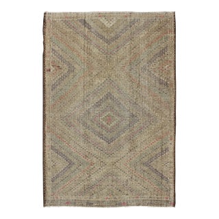 Mid 20th Century Turkish Kilim Rug With Multi Layered Diamond Design in Soft Tones of Blue, Green, Gray, Red For Sale