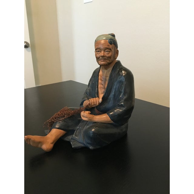 Mid-Century Modern 1950s Japanese Hakata Urasaki Fisherman With Net Figurine For Sale - Image 3 of 3