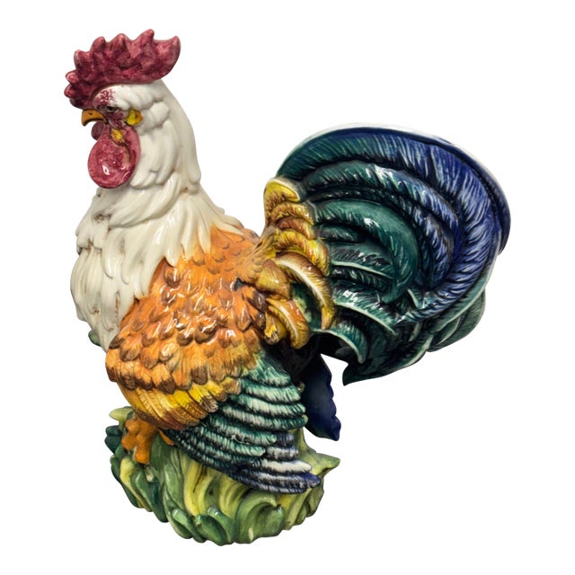 Glazed Ceramic Rooster Sculpture, Large For Sale