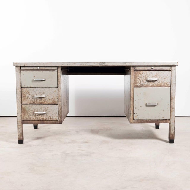 Gray Industrial Steel Double Drawer Desk, 1950s For Sale - Image 8 of 14