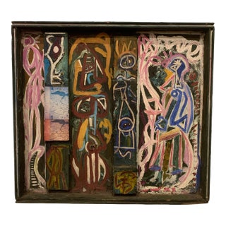 1970s Abstract Colorful Acrylic Painting on Found Wood For Sale