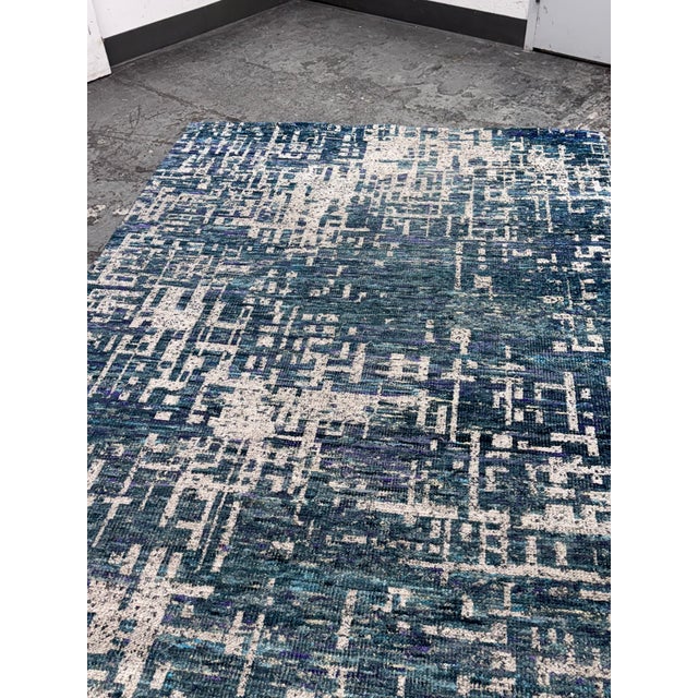 Crate & Barrel 6ft 2in × 9ft Crate & Barrel Celosia Indigo Blue Hand Knotted Rug For Sale - Image 4 of 12