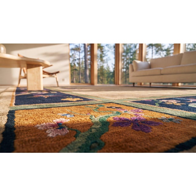 1920s Beige Open Field Vase Antique Chinese Art Deco Carpet 9' X 11'6" Knotted Wool Rug For Sale - Image 14 of 16