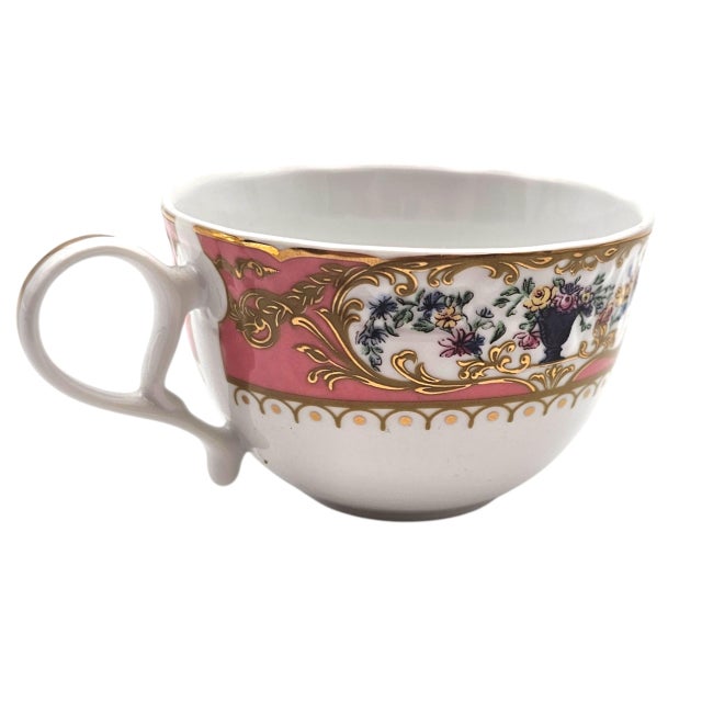 White Late 20th Century Andrea by Sadek “Collection Sèvres” Pink Floral Gilt Tea Cup & Saucer For Sale - Image 8 of 14