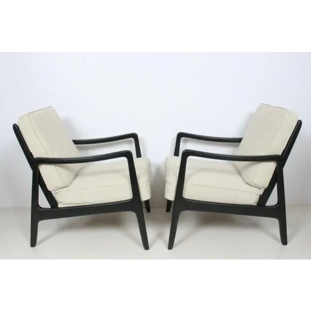 France & Daverkosen Early Ole Wanscher Ebonized Mahogany Lounge Chairs, 1950's - A Pair For Sale - Image 4 of 13
