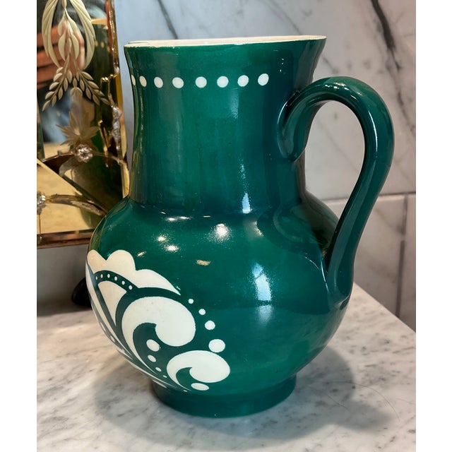 1930s Hand-Painted Ditmar Urbach Green Pitcher From Czechoslovakia For Sale - Image 4 of 8
