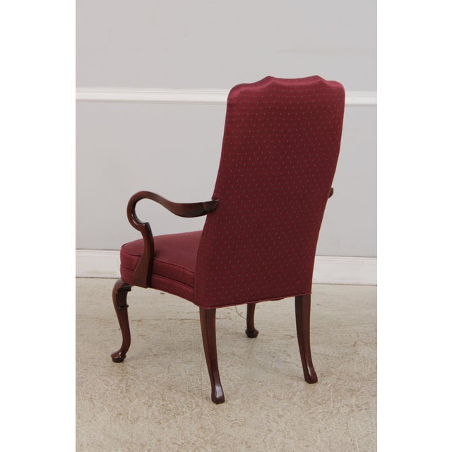 Wood Pair of Hickory Chair Co Mahogany Queen Anne Upholstered Chairs For Sale - Image 7 of 17