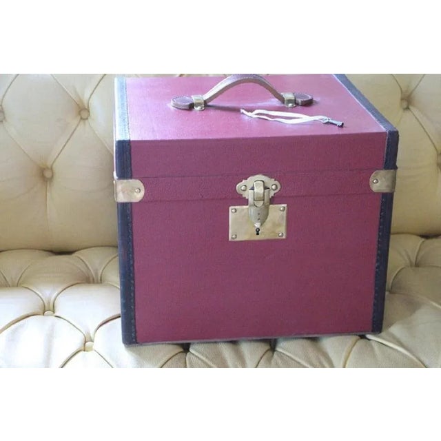 Cube Shape French Red Canvas Trunk, 1930s For Sale - Image 3 of 13
