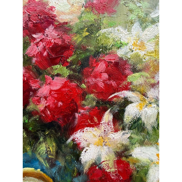 Late 20th C. Large Original Impressionist Interior Still-Life Oil Painting Signed Robbins For Sale - Image 9 of 12