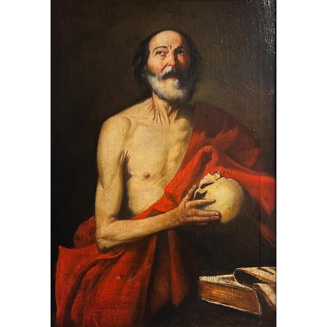 Follower of José de Ribera, Saint Jerome, Late 17th Century, Oil Painting on Canvas, Framed For Sale - Image 4 of 7