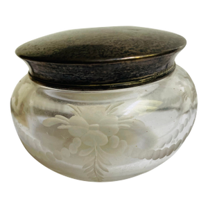 Early 20th Century Hawkes Cut Glass Etched Crystal Sterling Silver Top Vanity Powder Trinket Jar