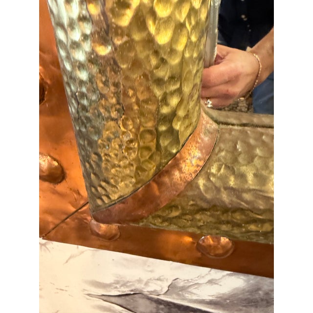Brutalist Hand Hammered Copper and Brass Riveted Wall Mirror For Sale - Image 4 of 9