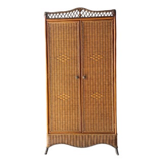 Vintage Wicker Wardrobe with Decorative Detailing For Sale