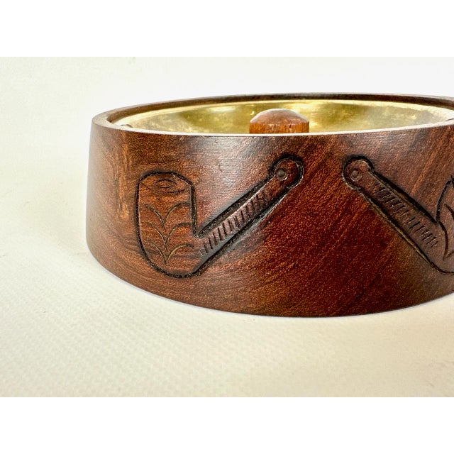 Mid-Century Modern Round Teak and Brass Pipe Ashtray, 1960s For Sale - Image 6 of 10