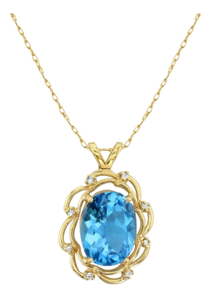 Oval Blue Topaz with Diamond Accents 14k Yellow Gold 16"