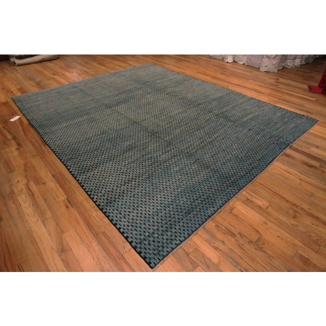 Blue Grey Allover Brown Checkerboard Modern Handmade Wool Rug, Country of origin: Central Asia, Circa date: Modern Rugs