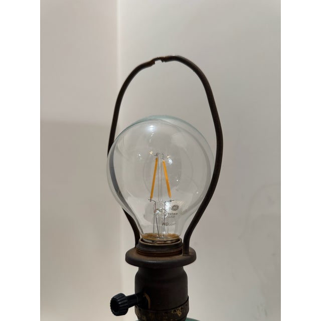 Mid 20th Century Vintage Rustic Green Crackle Glaze Ceramic Lamp With Scroll Handles – Mid-Century Pottery Base, 16” For Sale - Image 5 of 9