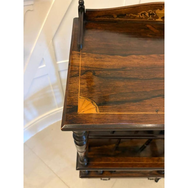 Brown Antique Victorian Rosewood Inlaid Canterbury, 1890 For Sale - Image 8 of 11