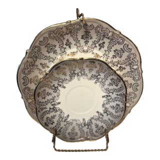 Vintage Fine Porcelain Saucer & Dessert Plate With Stand For Sale