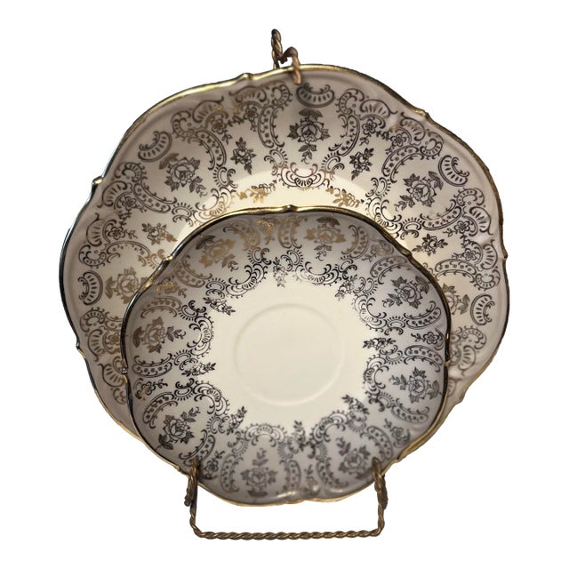 Vintage Fine Porcelain Saucer & Dessert Plate With Stand For Sale