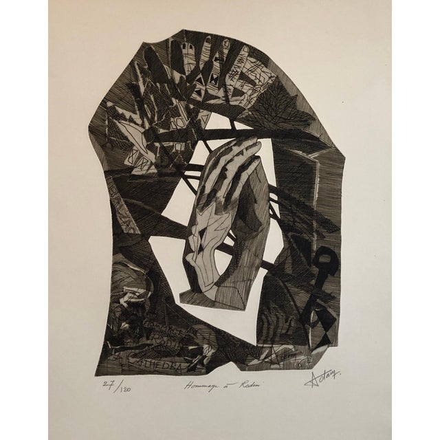 Henri Georges Adams, Surrealist Carborundum Etching, Homage a Rodin, c.1960 For Sale In Miami - Image 6 of 11