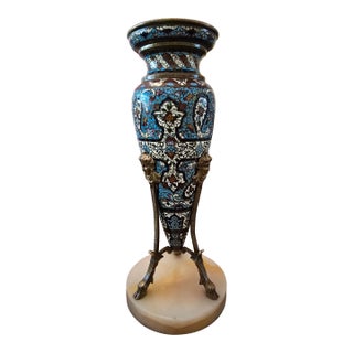Antique French Champleve Bronze Enamel Urn For Sale