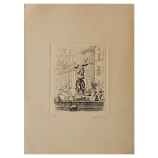 Giuseppe Malandrino, Navona Square, Etching on Paper, 1970s For Sale