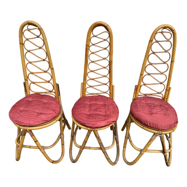 Bamboo and Rattan Chairs attributed to Dirk Van Sliedregt for Rohe Noordwolde, 1960s, Set of 3 For Sale