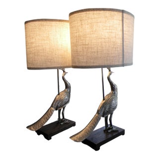 Gorgeous Ornate Medium Sized Aluminum Peacock Table Lamps For Sale