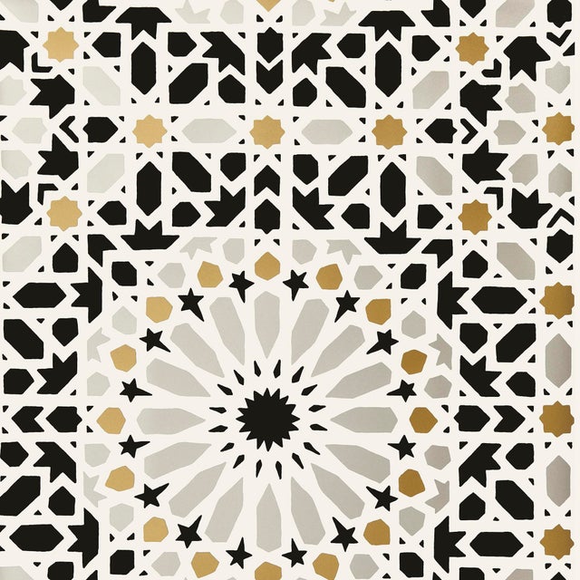Contemporary Sample - Schumacher Nasrid Palace Mosaic Wallpaper in Mica For Sale - Image 3 of 3