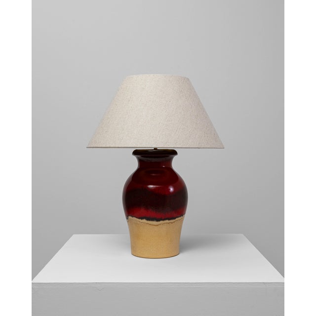 Mid-Century Modern 20th Century German Red And Tan Ceramic Table Lamp For Sale - Image 3 of 18