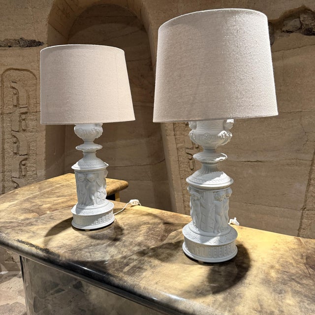 Pair of Dresden Bisque Porcelain Cherub Table Lamps Neoclassical Germany For Sale In San Diego - Image 6 of 13