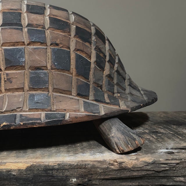 Brown Antique Hand Carved Folk Art Turtle Sculpture For Sale - Image 8 of 12